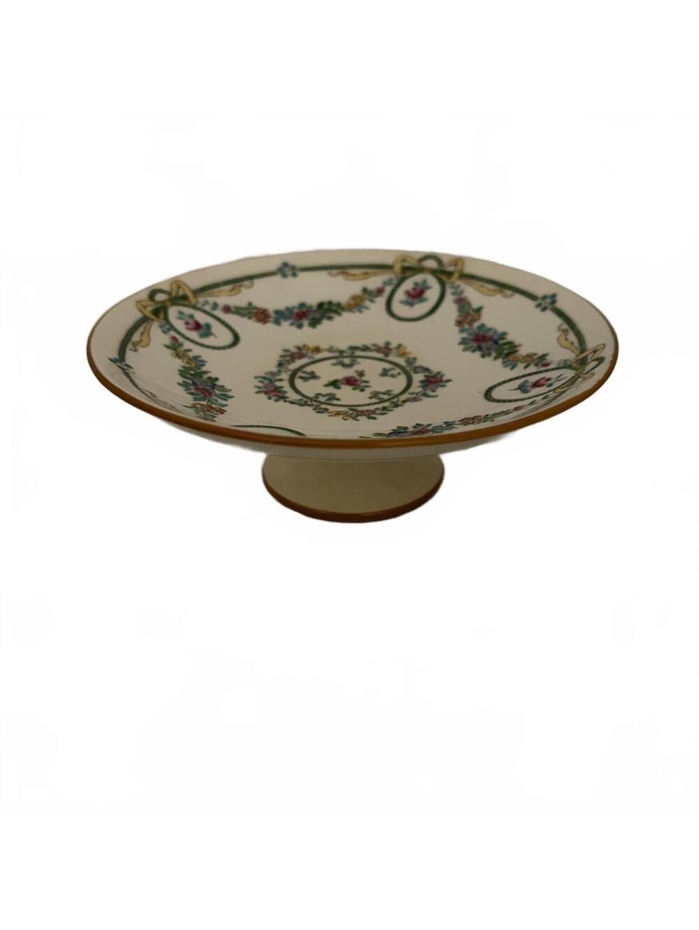 Antique Minton 'Birk' pattern porcelain pedestal dish with floral garlands c1912